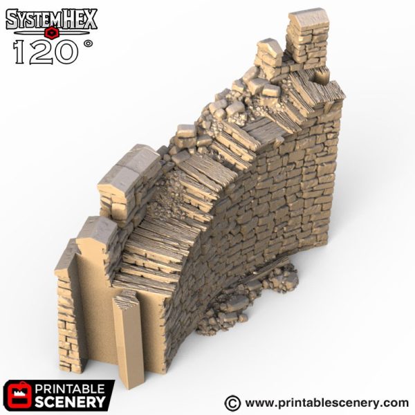 HEX Castle Ruined Wall Steps STL