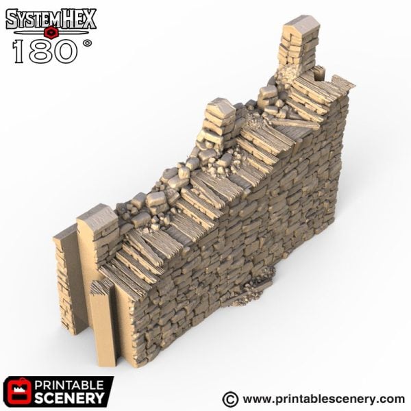 HEX Castle Ruined Wall Steps STL