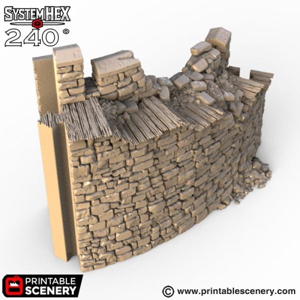 HEX Castle Ruined Wall Steps STL