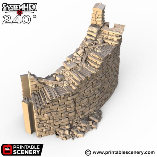 HEX Castle Ruined Wall Steps STL