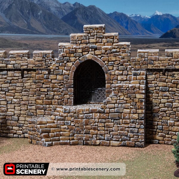 3D printed and painted castle South Gate, used for tabletop rpgs and wargames