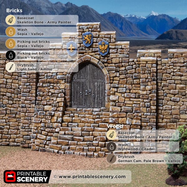 3D printed and painted castle South Gate, used for tabletop rpgs and wargames