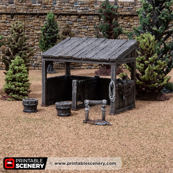 3D printed and painted castle stables, used for tabletop rpgs and wargames