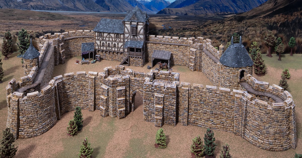 3D printed and painted castle, used for tabletop rpgs and wargames