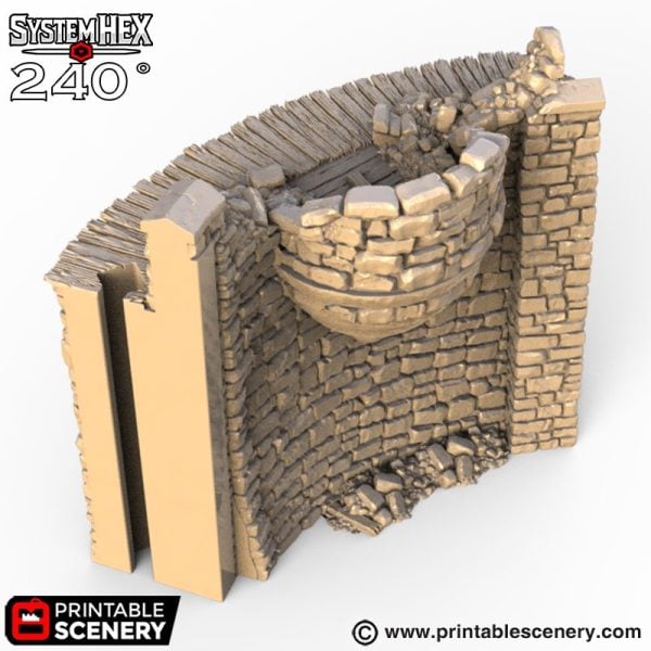 HEX Castle Ruined Wall Turrets STL