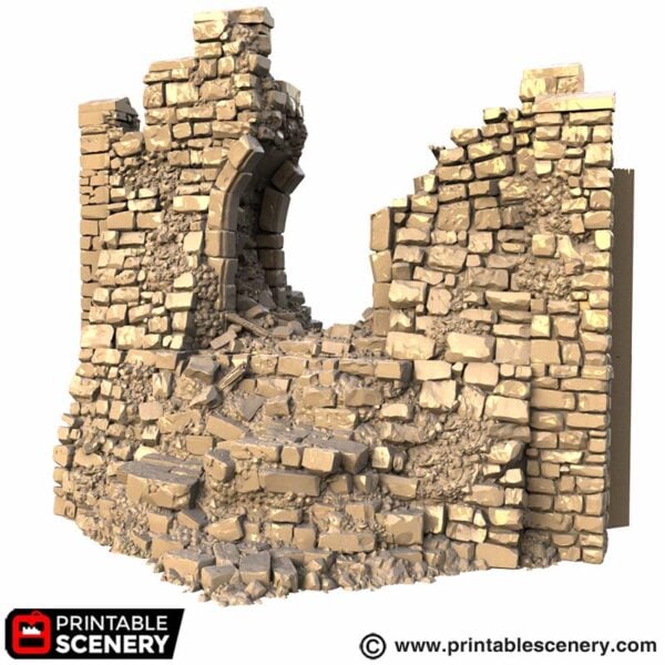 Hex Castle Ruined South Gate with Stairs STL