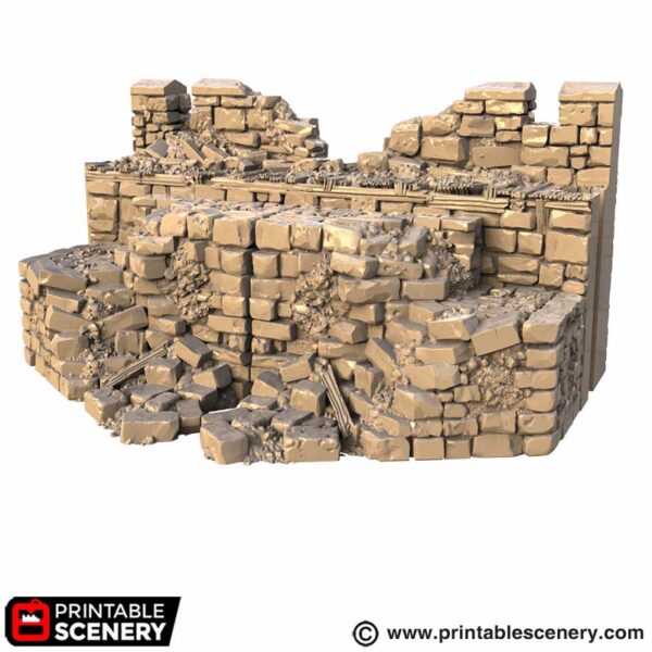 Hex Castle Ruined South Gate with Stairs STL