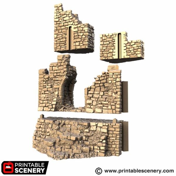 Hex Castle Ruined South Gate with Stairs STL