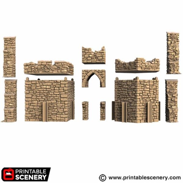 Hex Castle Ruined Wall Battlements STL