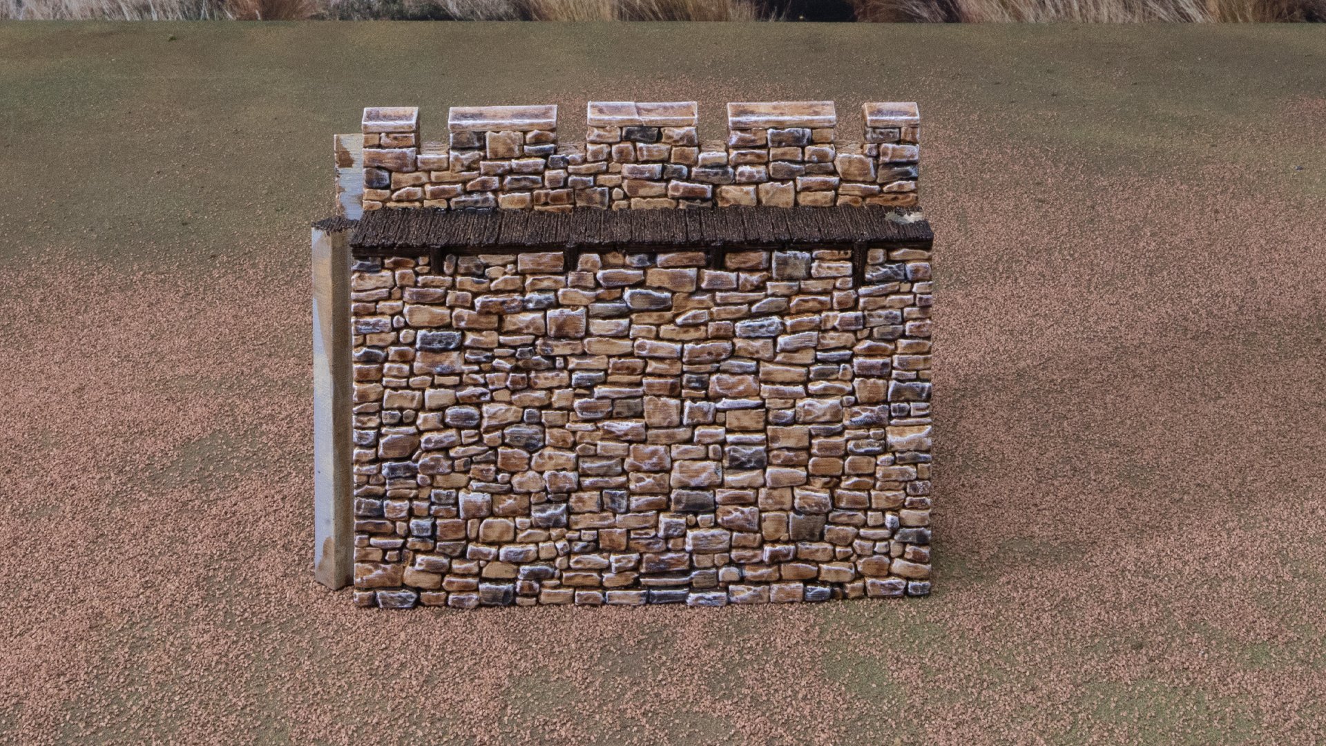 Castle brick wall wood planks