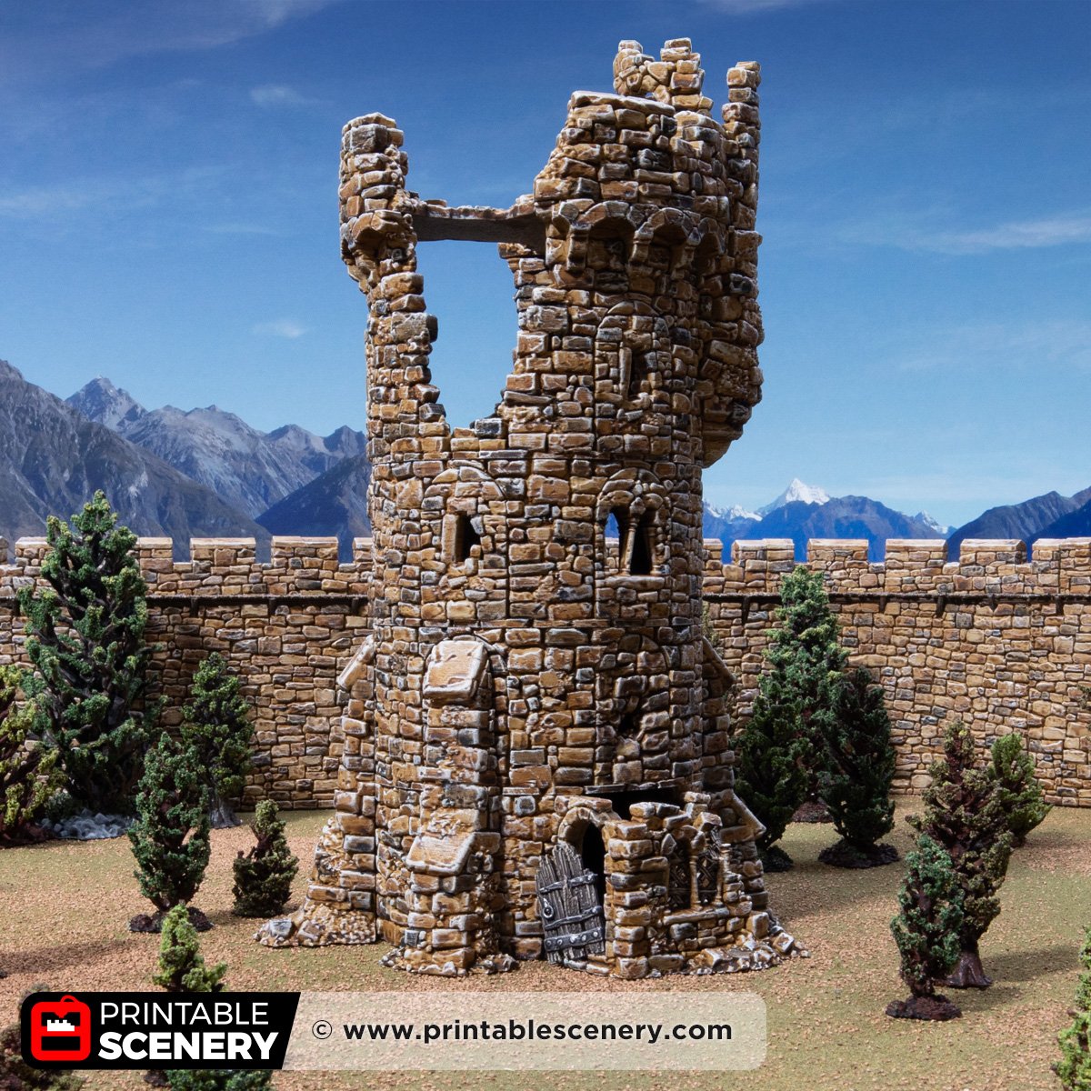 3D printed and painted ruined adeline tower for dnd and wargaming