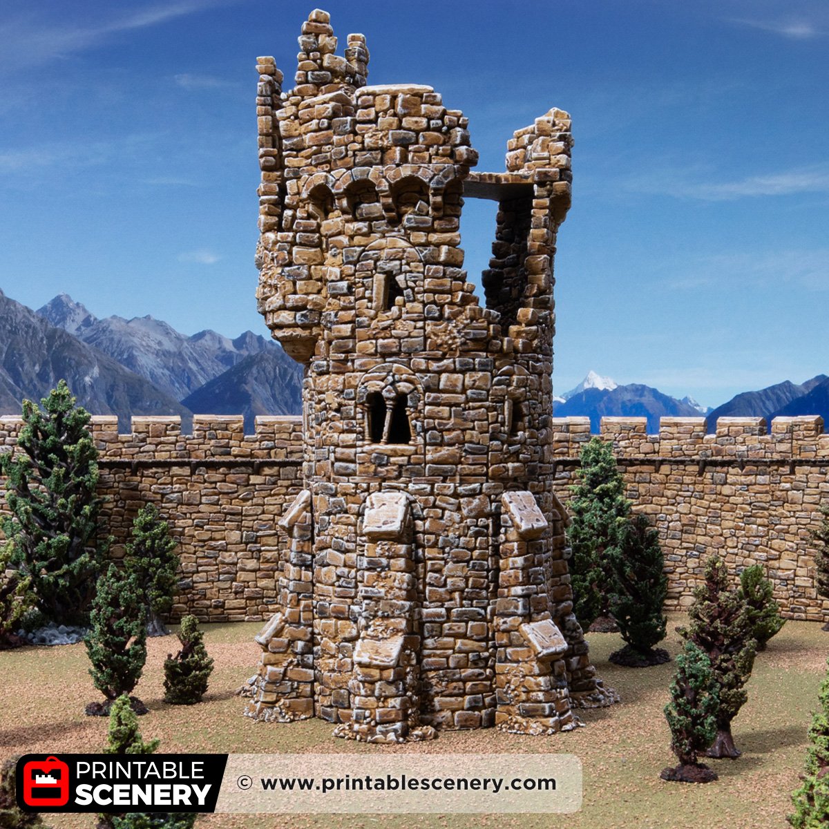 3D printed and painted ruined adeline tower for dnd and wargaming