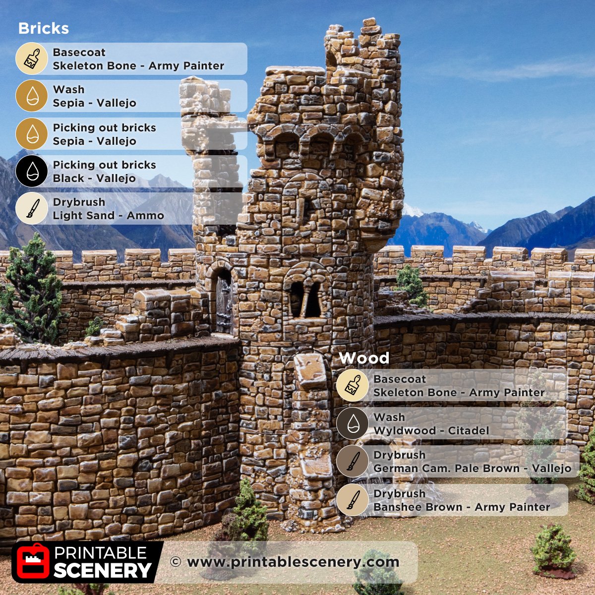 3D printed and painted ruined adeline tower for dnd and wargaming