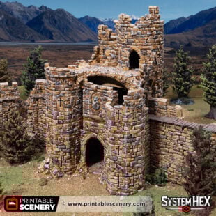 3D printed and painted Ruined Barbican model for dnd and tabletop wargames