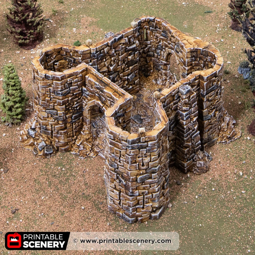 3D printed and painted Ruined Barbican model for dnd and tabletop wargames