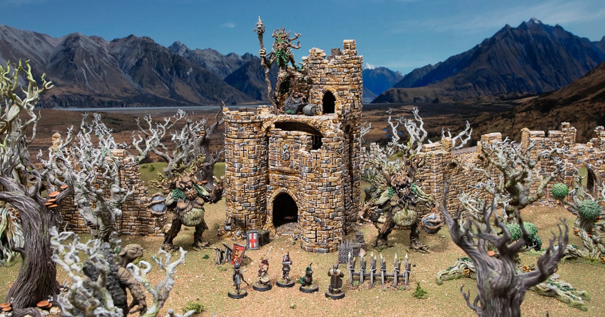 3D printed and painted Ruined Barbican model for dnd and tabletop wargames