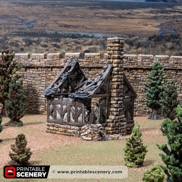 3d printed and painted ruined bellas cottage for dnd and wargames