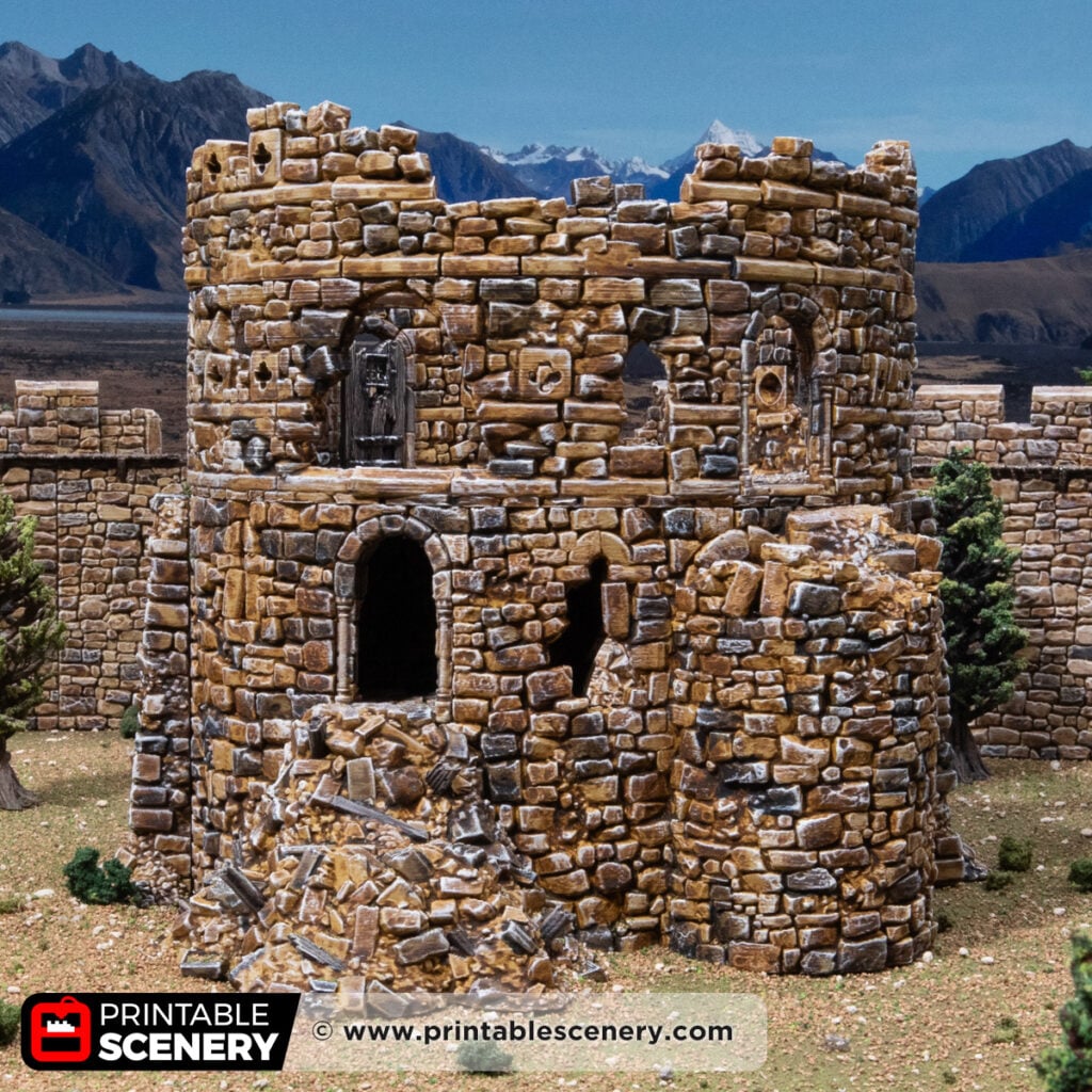 3d printed and painted Ruined Count's Keep for tabletop games like dnd and warhammer