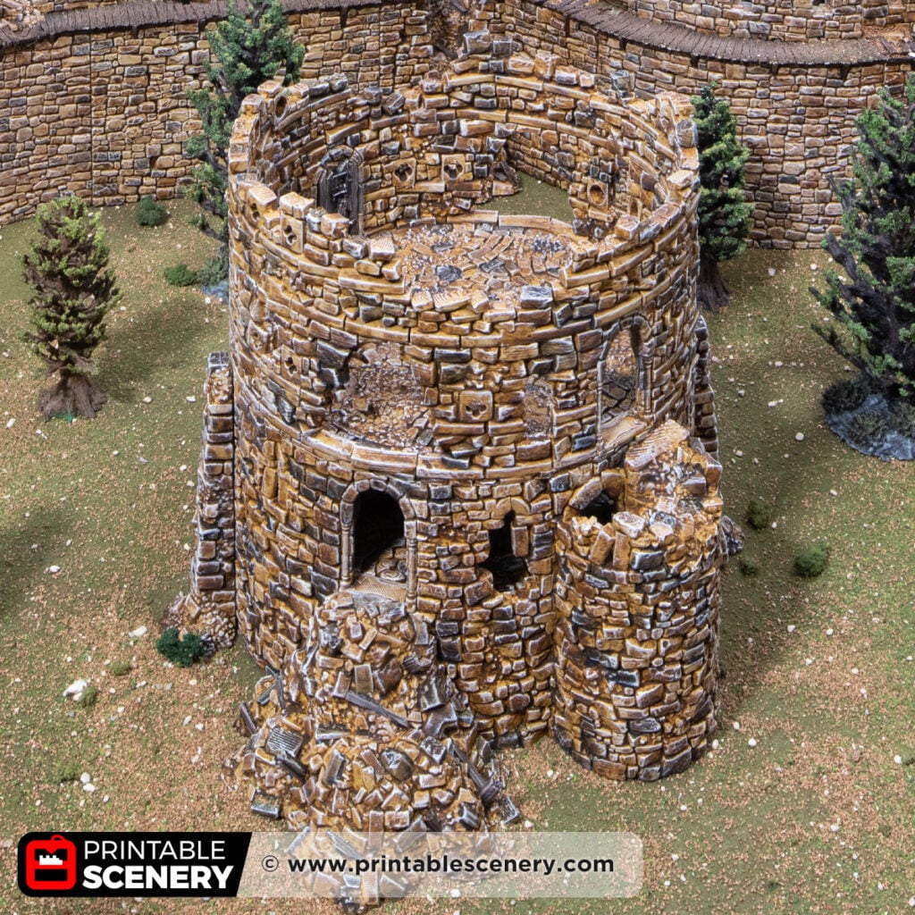 3d printed and painted Ruined Count's Keep for tabletop games like dnd and warhammer