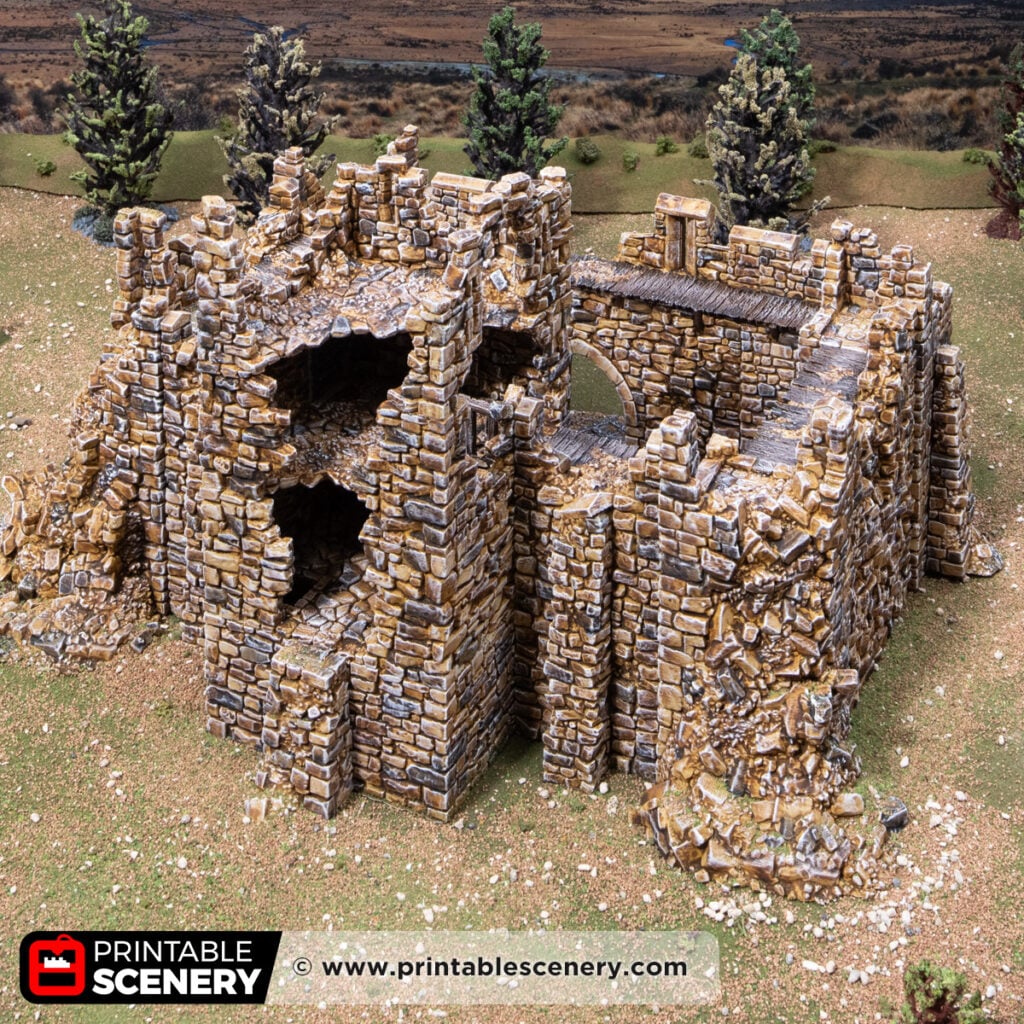 3d printed and painted ruined Duke's Fort for dnd and wargaming