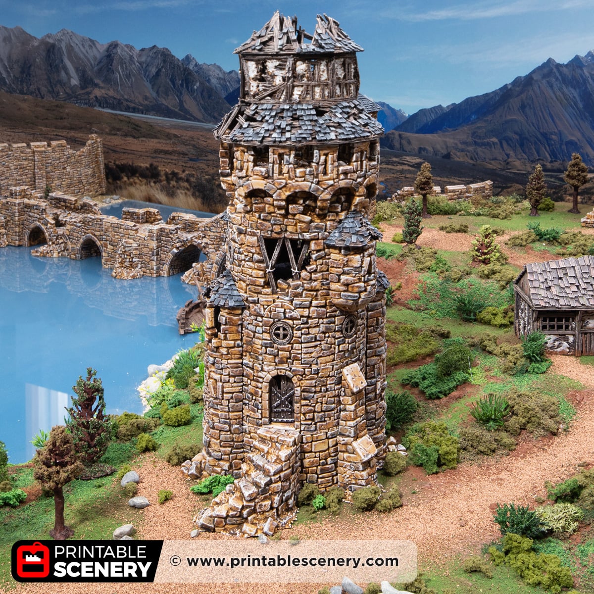 3d printed and painted ruined earl's tower