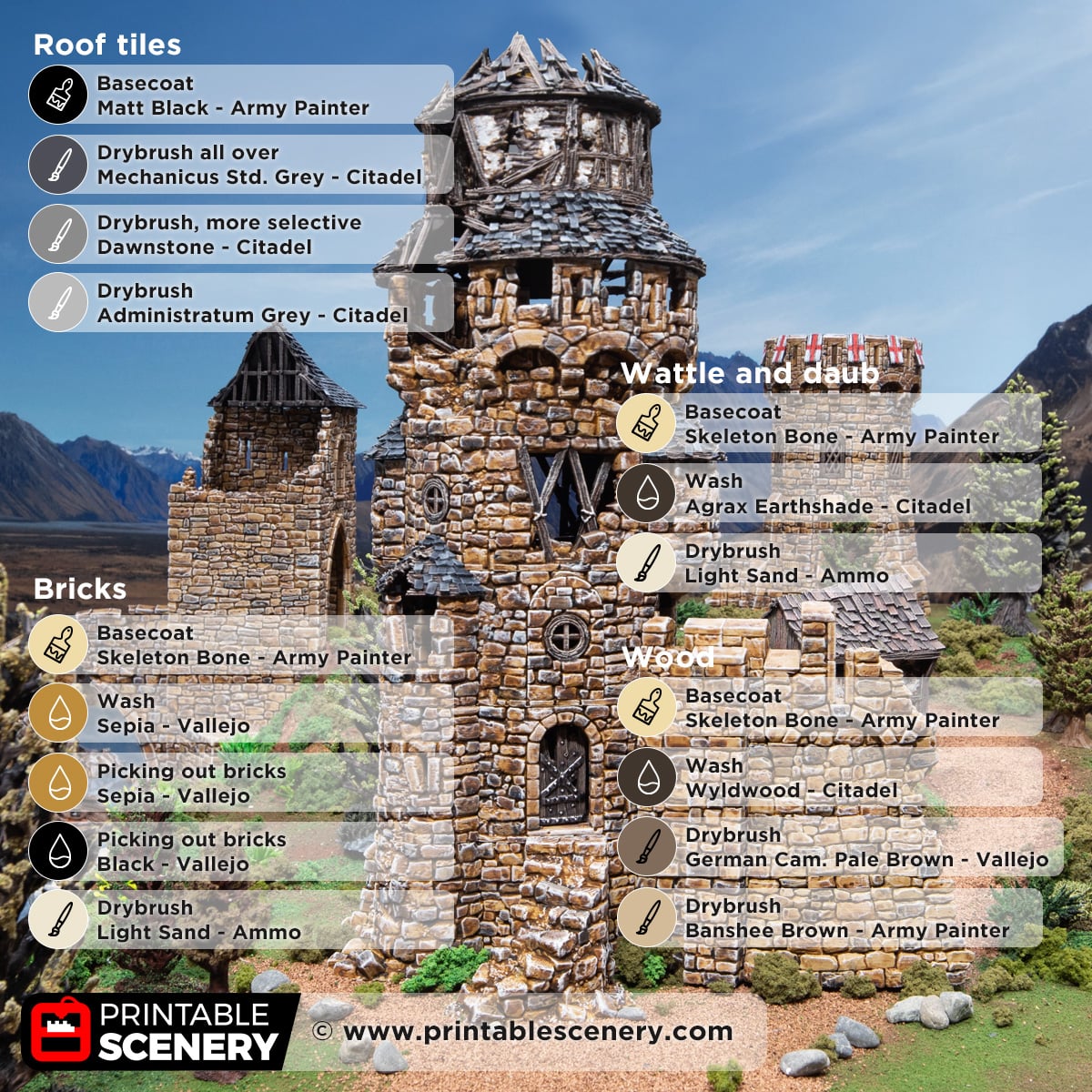 3d printed and painted ruined earl's tower