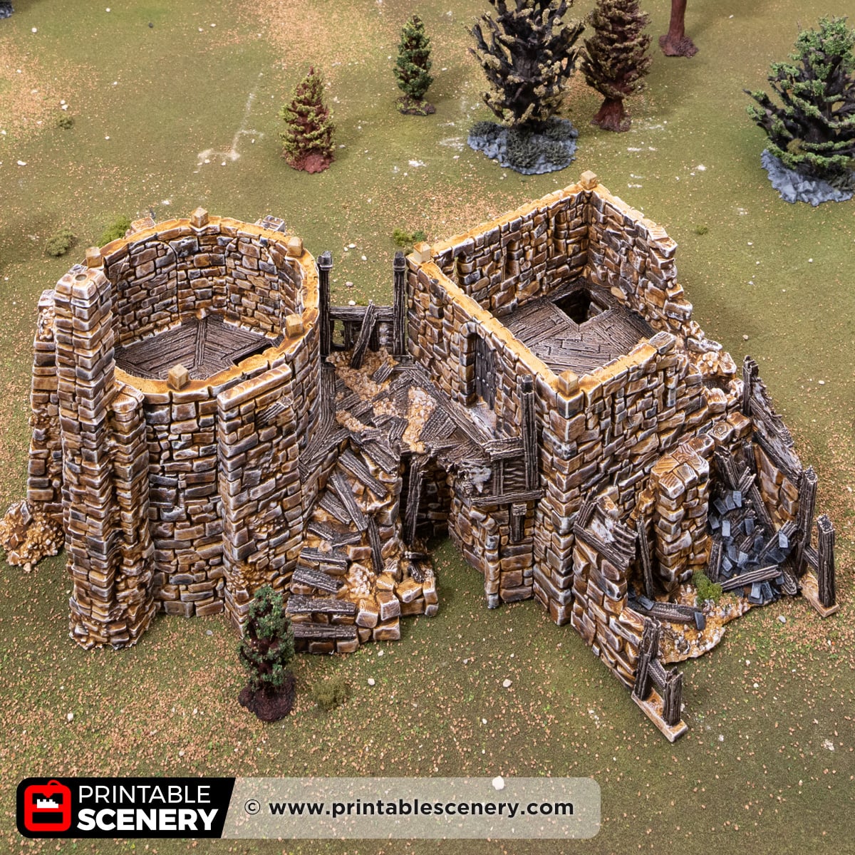 3d printed and painted ruined Fort Bruce from Throne & Ash, for dnd and wargaming