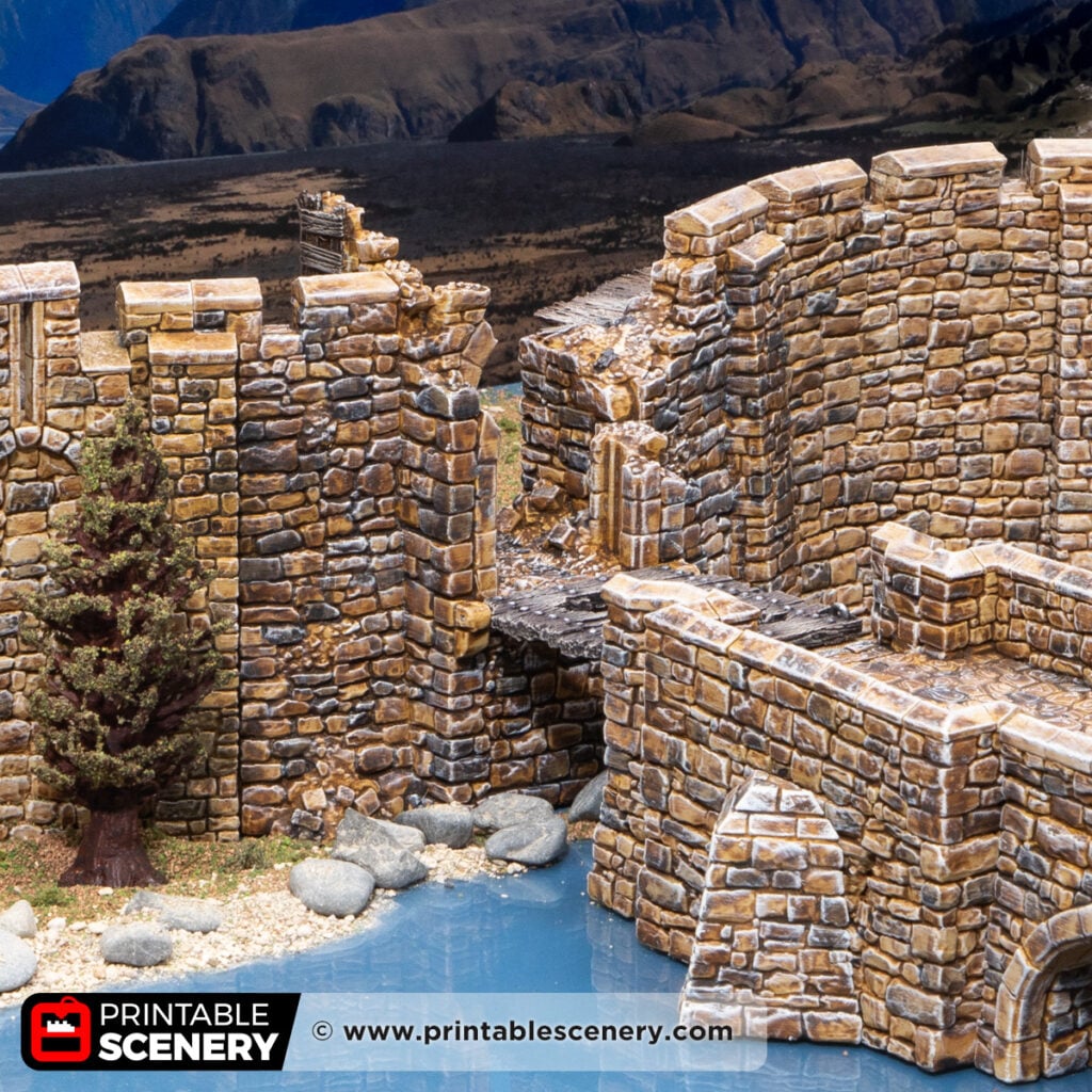 3D printed and painted Ruined High Gate for dnd and wargaming