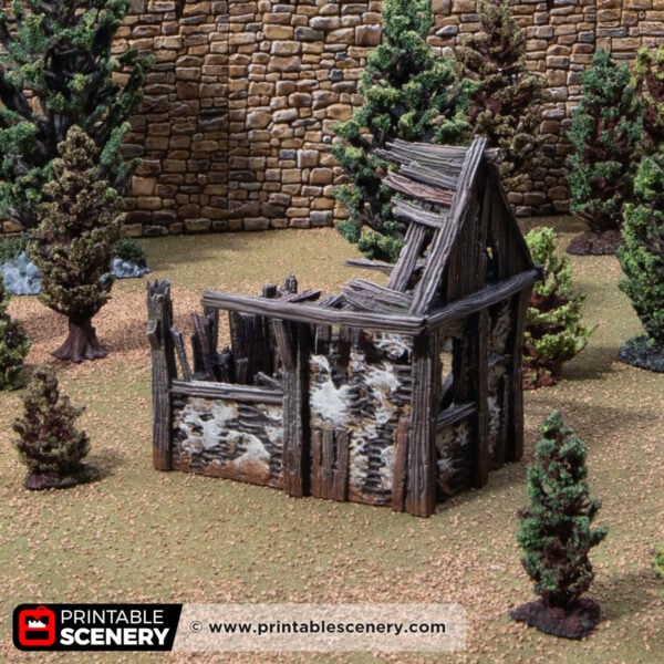 3d printed and painted ruined Osbert's shanty for dnd and wargaming