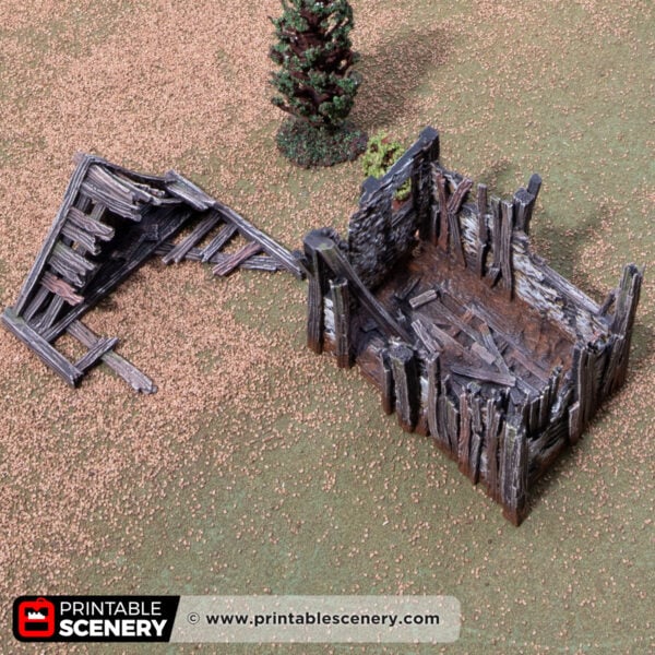 3d printed and painted ruined Osbert's shanty for dnd and wargaming