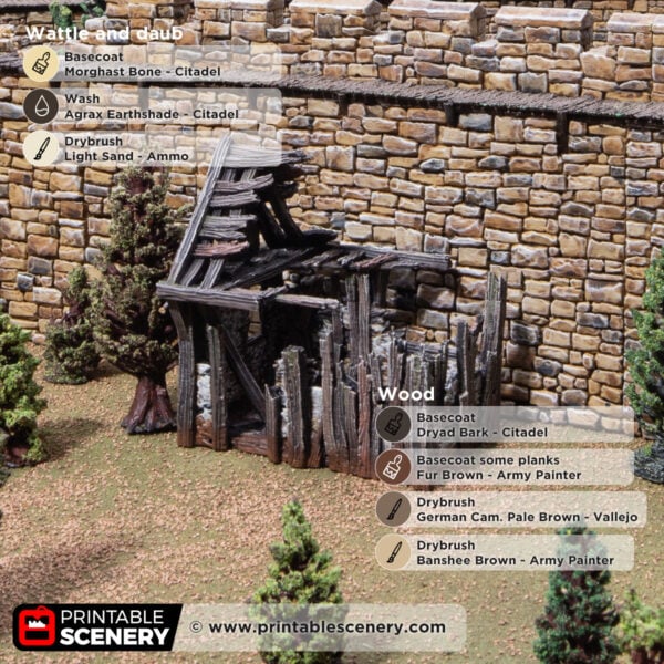 3d printed and painted ruined Osbert's shanty for dnd and wargaming