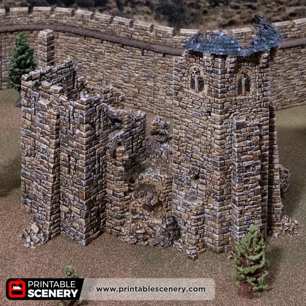 Top Down view of the Ruined Queen's Quarters 3D printed model against a mountain backdrop