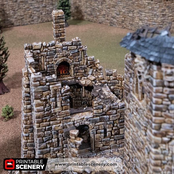 Top Down view of the inside of the Ruined Queen's Quarters 3D printed model against a mountain backdrop