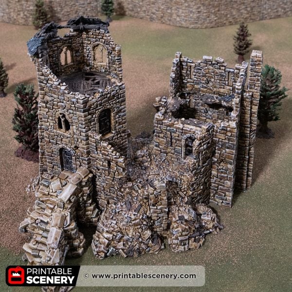 Top Down view of the Ruined Queen's Quarters 3D printed model against a mountain backdrop