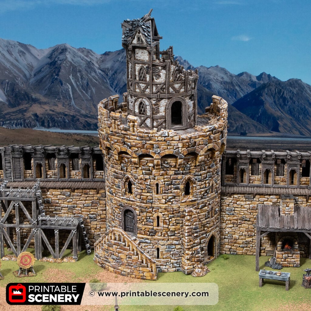 3d printed and painted ruined round keep from Throne & Ash