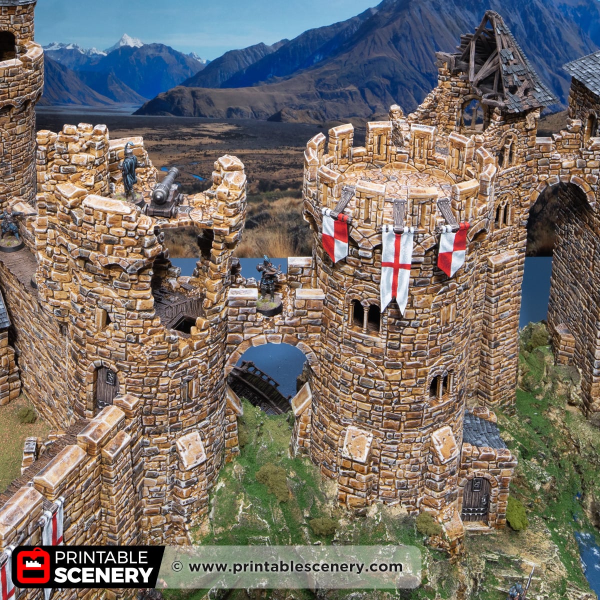 3d printed and painted ruined tower bridges for dnd and wargaming