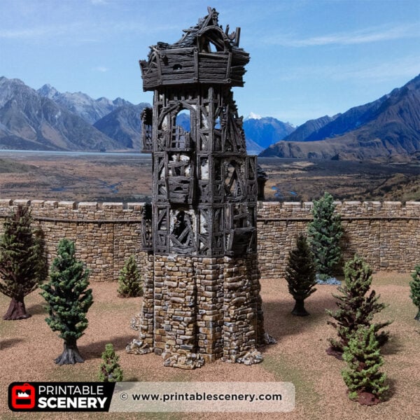 3D printed and painted wattle and daub tower in ruins, used for tabletop rpgs and wargames