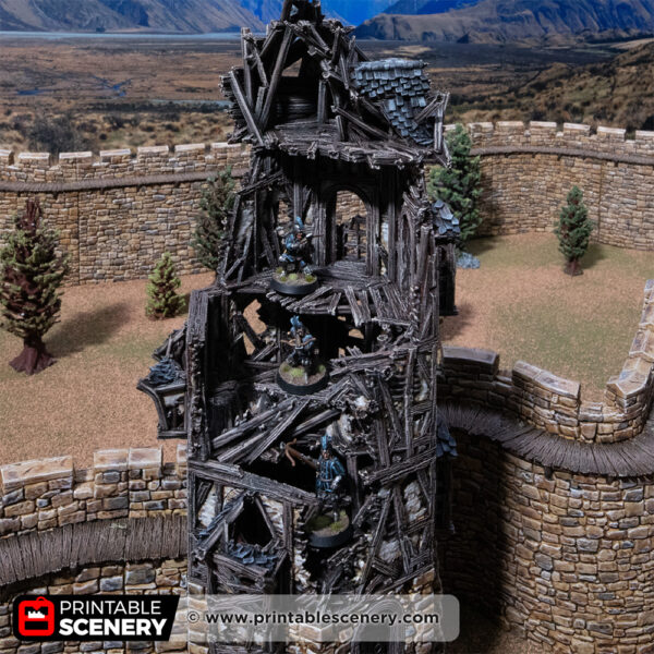 3D printed and painted wattle and daub tower in ruins, used for tabletop rpgs and wargames
