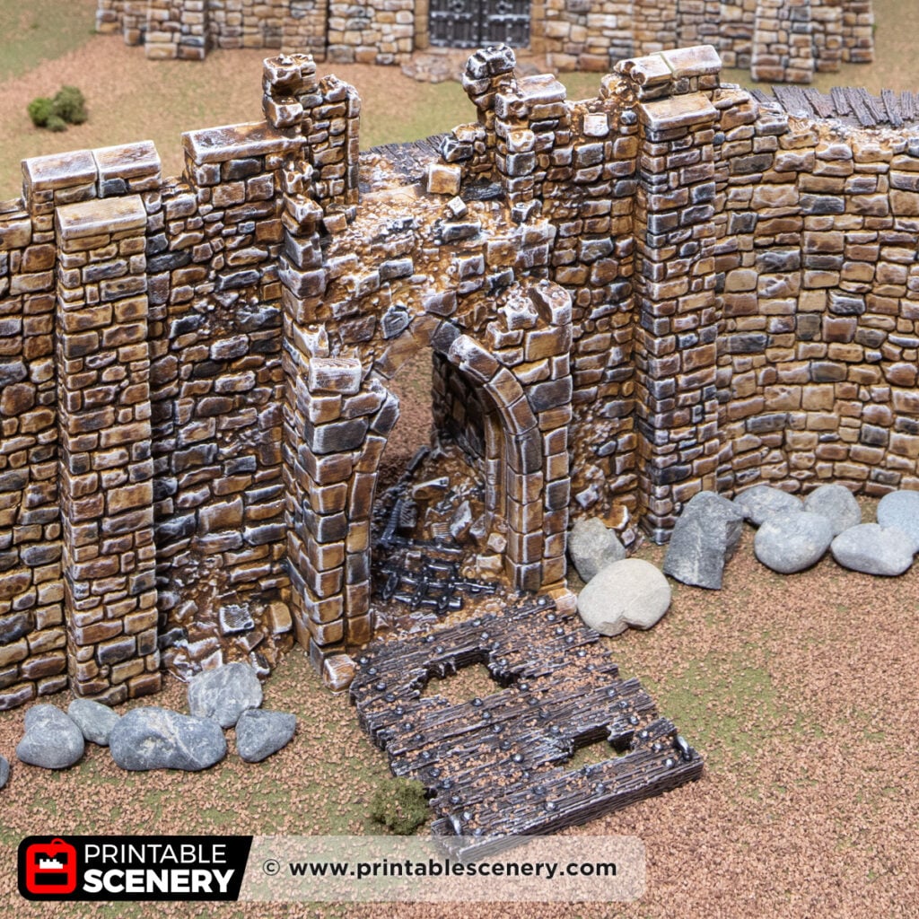 3d printed and painted ruined Westgate Drawbridge for dnd and wargaming