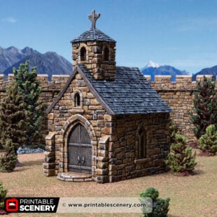 3d printed and painted small chapel for dnd and wargaming