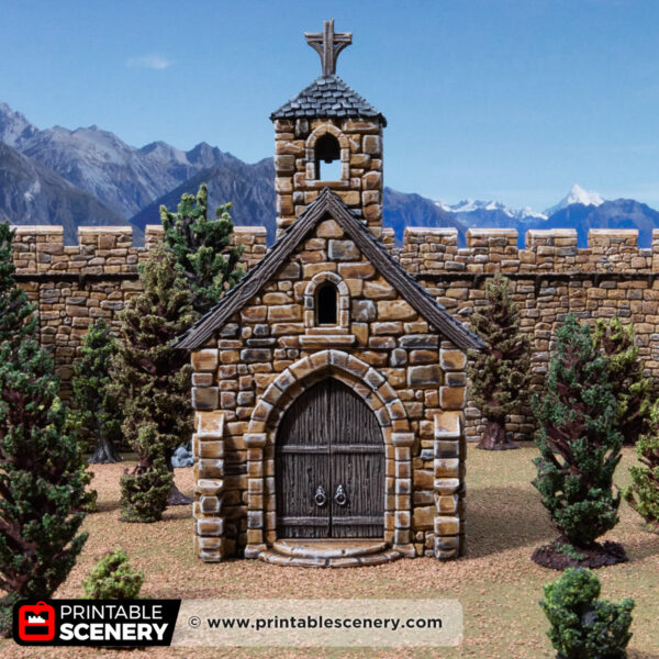3d printed and painted small chapel for dnd and wargaming
