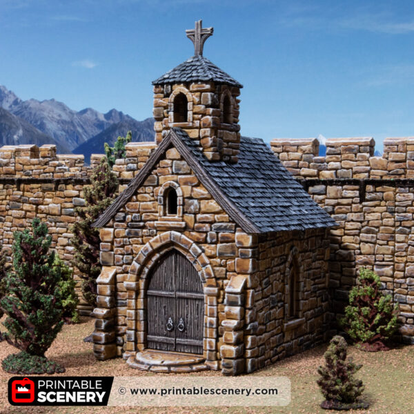 3d printed and painted small chapel for dnd and wargaming