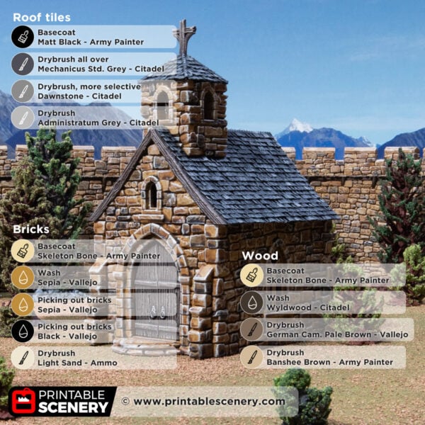 3d printed and painted small chapel for dnd and wargaming