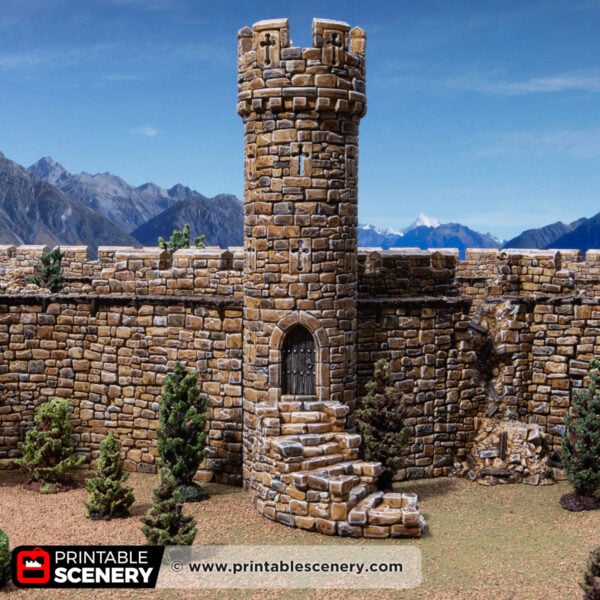 3d printed and painted small round tower for dnd and wargaming