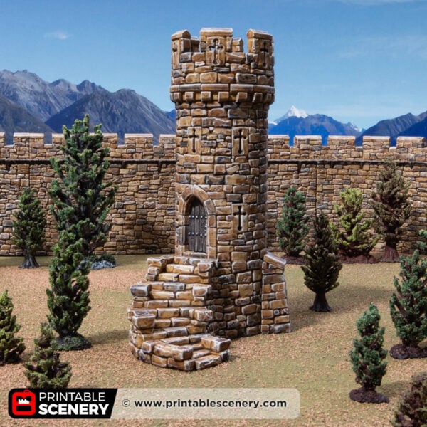 3d printed and painted small round tower for dnd and wargaming