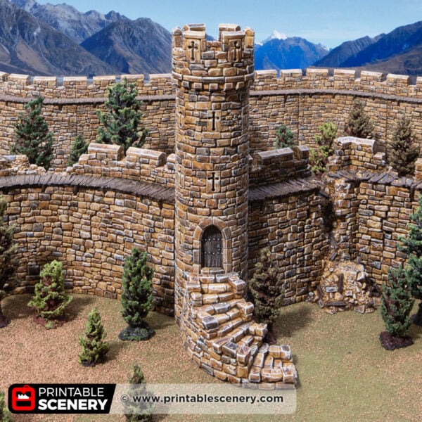 3d printed and painted small round tower for dnd and wargaming