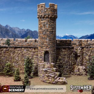 3d printed and painted small round tower for dnd and wargaming
