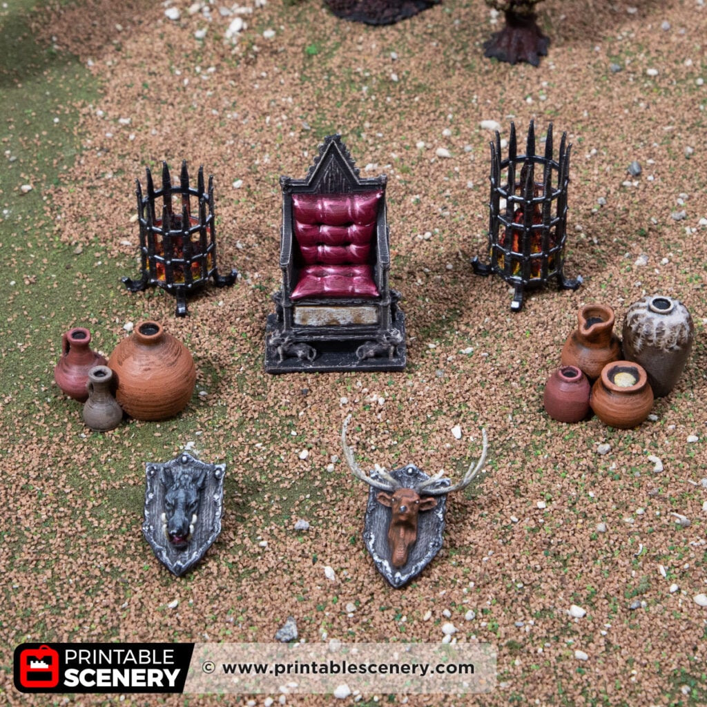 3D printed and painted Throne Room Furnishings for dnd and wargaming