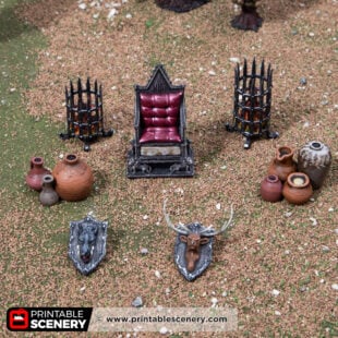 3D printed and painted Throne Room Furnishings for dnd and wargaming