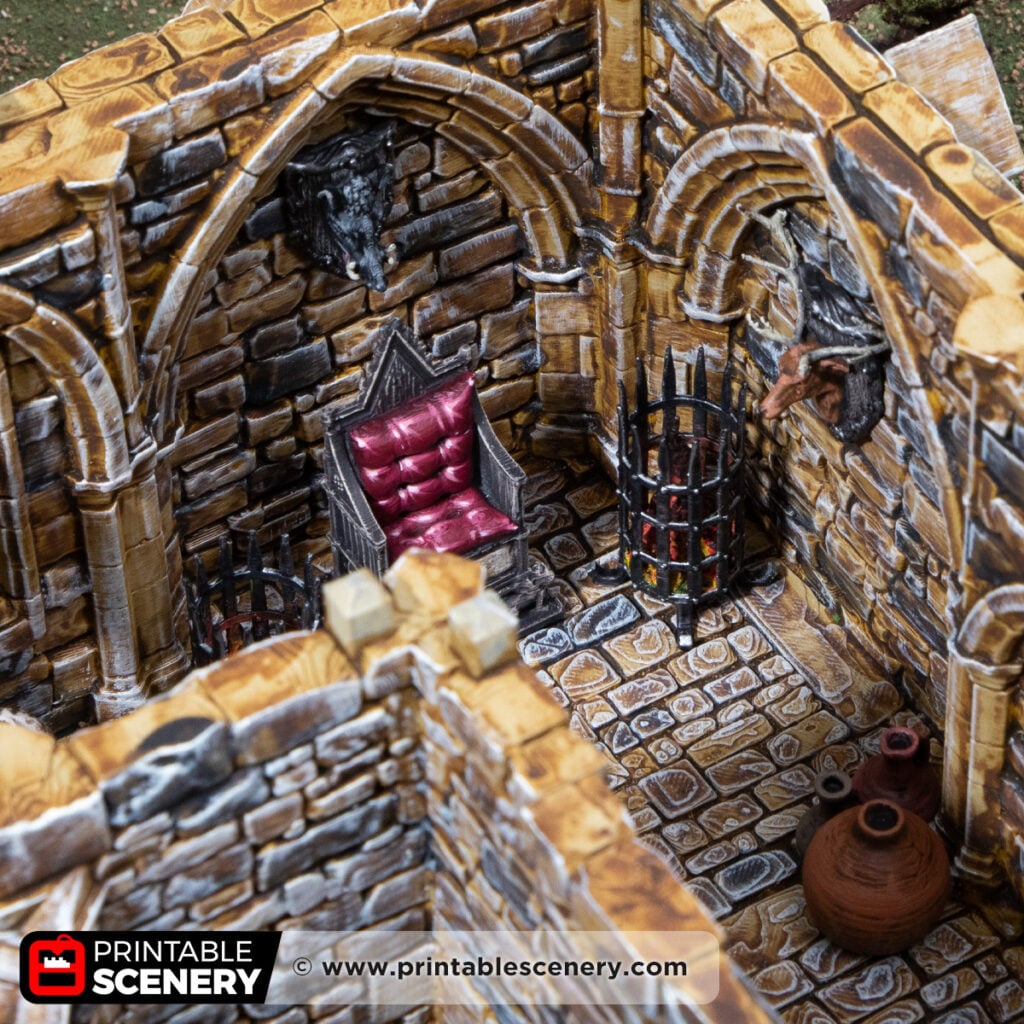 3D printed and painted Throne Room Furnishings for dnd and wargaming